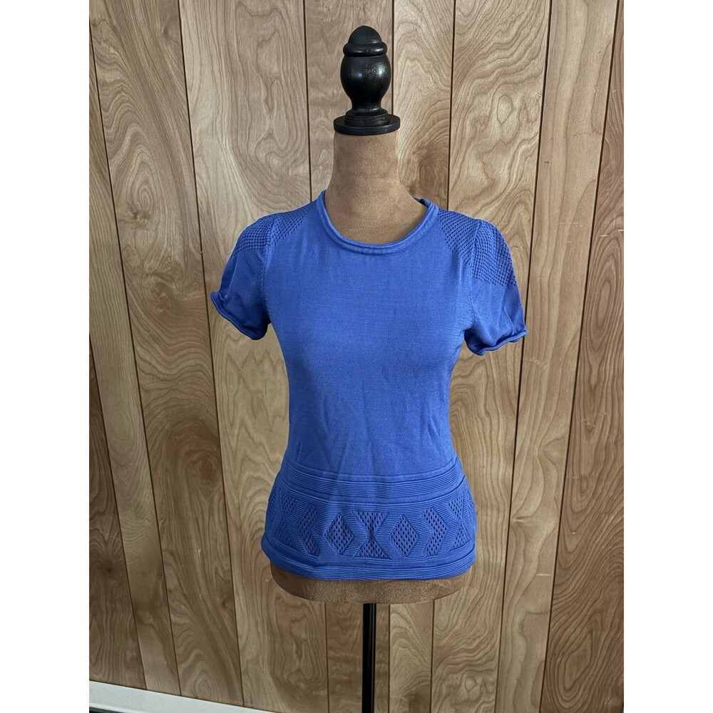 Rodier Paris Women’s Blue Knit Lazer‎ Cutout Detailed T-shirt Size XS